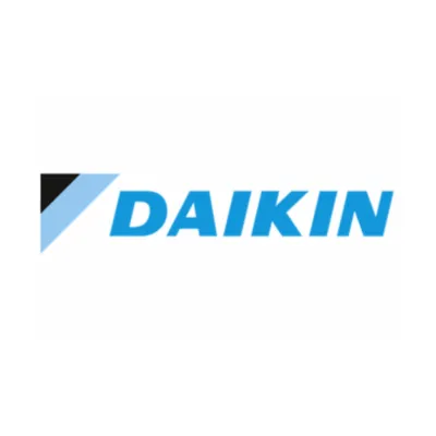 Daikin Logo mit blauem Dreieck und Schriftzug auf weißem Hintergrund