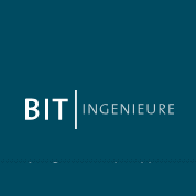 Logo von BIT Ingenieure mit weißem Text auf blauem Hintergrund