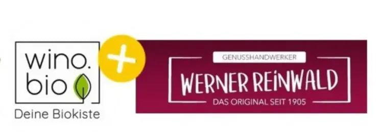 Logos von wino.bio Deine Biokiste und Werner Reinwald Genuss Handwerker seit 1905, verbunden durch ein Pluszeichen