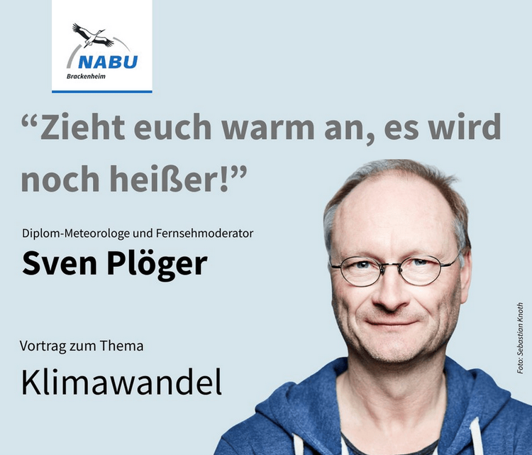 Porträt von Sven Plöger neben Text über Klimawandel-Vortrag und Zitat zum Wetter
