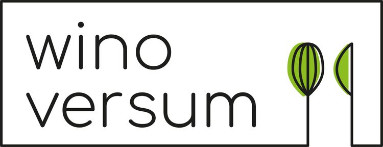 Logo mit dem Schriftzug Wino Versum und zwei stilisierten grünen Blättern